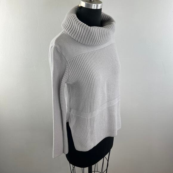 SURE FEEL Gray Ribbed Wool? Long Sleeve Cowl Neck Pullover Knit Sweater S M? - Picture 4 of 7